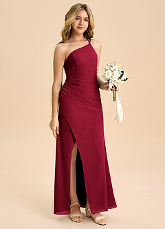 Azazie Eren Junior Vestido Borgonha de Chiffon de Linha A com Plissado image3