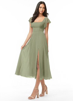 Azazie Bondi Bridesmaid Dresses Pistachio A-Line Ruched Chiffon Dress image3