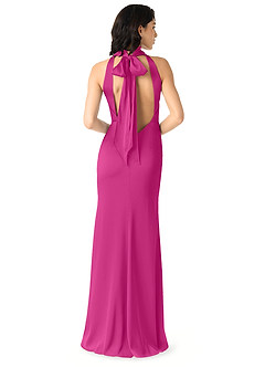 Azazie x Delaney Bridesmaid Dresses Fuchsia Sheath High Neck Stretch Satin Dress image4