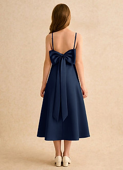 Azazie Jaella Girls Formal Flower Girl Dresses Dark Navy A-Line Pleated Matte Satin Dress image1