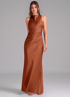 Azazie Evadne Bridesmaid Dresses Cedar Rose A-Line Pleated Stretch Satin Dress image3