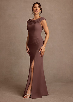 Azazie Irvine Mother of the Bride Dresses Espresso A-Line Pleated Chiffon Dress image4