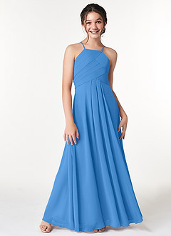 Azazie Ginger Junior A-Linie Plissee Chiffon Kleid Blauhäher image5