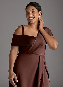 Azazie Milton Vestidos para mãe da noiva Vestido Café Expresso de Cetim elástico de Linha A com Plissado image14