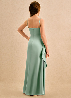 Azazie Cannoli Girls Formal vestidos de niña de las flores Vestido de Agave de Satén Elástico de Corte en A con Plisado image2