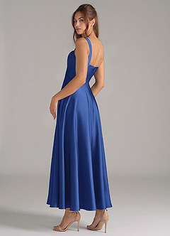 Azazie Shaude Bridesmaid Dresses Royal Blue A-Line Pleated Stretch Satin Dress image7