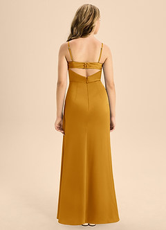 Azazie Renna Junior Butterscotch A-Line Pleated Stretch Satin Dress image2