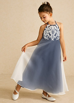 Azazie Ladybug Flower Girl Dresses Dark Navy A-Line Lace Organza Dress image1