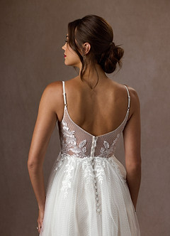 Azazie Liana Wedding Dresses Diamond White A-Line V-Neck Sequins Tulle Dress image6