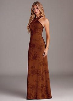 Azazie Doretta Vestidos de damas de honor Vestido de Floral Naranja Quemado de Satén Elástico de Corte Sirena con Plisado image4