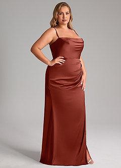 Azazie Leonis Brautjungfernkleider Wandelbar Meerjungfrau-Linie Plissee Stretch-Satin Kleid Terrakotta image14