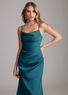 Azazie Lucille Bridesmaid Dresses Ink Blue Mermaid Strapless Stretch Satin Convertible Dress image5