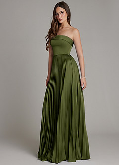 Azazie Mariana Bridesmaid Dresses Olive A-Line Pleated Stretch Satin Dress image6
