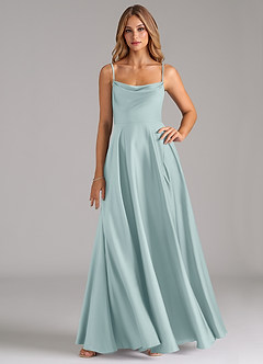 Azazie Elle Bridesmaid Dresses Mist A-Line Pleated Stretch Satin Dress image1
