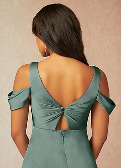 Azazie Rhea Zwangerschaps Bruidsmeisjekleding A-Lijn Off The Shoulder Geplooid Stretch Satijn Vloerlengte Jurk image7