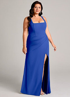 Azazie Mero Bridesmaid Dresses Royal Blue Sheath Pleated Chiffon Dress image13
