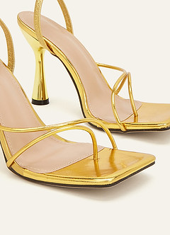 front Metallic Strappy Stiletto Heels