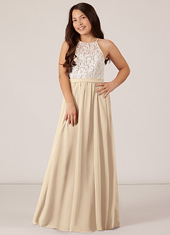 Azazie Fahari Junior Abito A-Line in Chiffon Pizzo Champagne image2