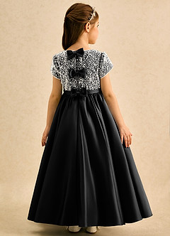 Azazie Cashew Flower Girl Dresses Black Ball-Gown with Sleeves Matte Satin Dress image1