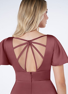 Azazie Lani Bridesmaid Dresses Desert Rose A-Line Flounce Sleeve Stretch Satin Dress image3