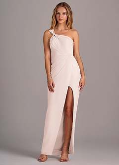 Azazie Tatianna Bridesmaid Dresses Rose Petal Sheath One Shoulder Chiffon Dress image3