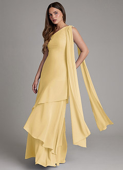 Azazie Monique Vestidos de madrinha de casamento Vestido Manteiga de Chiffon de Linha A com Ombro Único image4