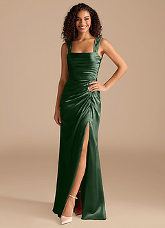 Azazie Jesaphine Bridesmaid Dresses Eucalyptus Sheath Bow Metallic Satin Dress image3