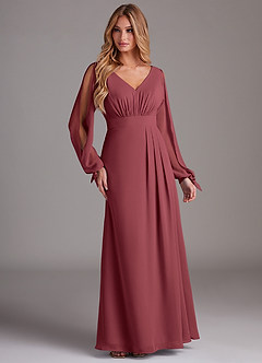 Azazie Matilda Bridesmaid Dresses Merlot A-Line Long Sleeve Chiffon Dress image4