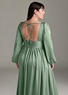 Azazie Norah Brautjungfernkleider A-Linie Stretch-Satin Kleid Matcha image13