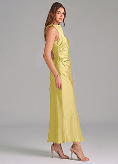 Azazie Evadne Vestidos de damas de honor Vestido de Canario de Satén Elástico de Corte Recto con Plisado image4