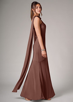 Azazie Kinsley Bridesmaid Dresses Espresso Mermaid Side Slit Stretch Satin Dress image6