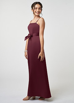 Azazie Anina Junior Cabernet A-Line Bow Matte Satin Dress image5
