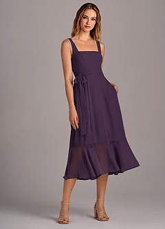 Azazie Deb Bridesmaid Dresses Plum A-Line with Pockets Chiffon Convertible Dress image4