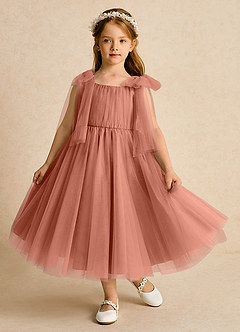 Azazie Dori Robe Demoiselle D'honneur Fillette Robe Trapèze en Tulle Rayé Mai Tai image2