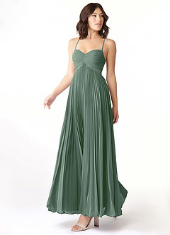 Azazie Devyn Bridesmaid Dresses Eucalyptus A-Line Corset Chiffon Dress image3