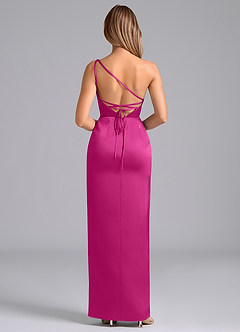 Azazie Naria Vestidos de damas de honor Vestido de Fucsia de Satén Elástico de Corte Recto con Hombro unilateral image6