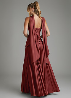 Azazie Stephanie Vestidos de madrinha de casamento Vestido Terracota de Cetim elástico de Linha A com Corpete image9