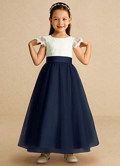 Azazie Pookie Flower Girl Dresses Dark Navy A-Line Lace Tulle Dress image3