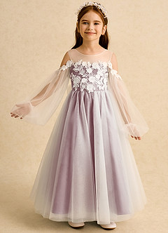 Azazie Zimi vestidos de niña de las flores Vestido de Rosa Polvorienta de Tul de Princesa con Escote de Corazón image2