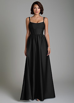 Azazie Mona Brautjungfernkleider A-Linie Korsett Stretch-Satin Kleid Schwarz image4