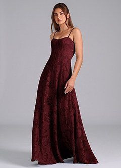 Azazie Stasy Bridesmaid Dresses Cabernet A-Line Sweetheart Neckline Floral Burnout Dress image5