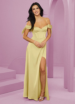 Barbie ♥ Azazie Brautjungfernkleider A-Linie Schulterfrei Stretch-Satin Kleid Zitronensorbet image1