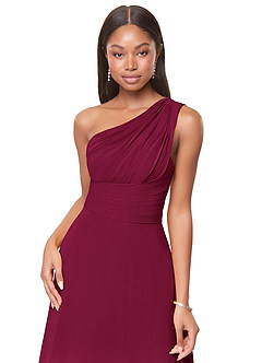 Azazie Ashley Bridesmaid Dresses Burgundy A-Line Ruched Chiffon Dress image5