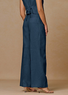 front Belicia Dark Navy 100% Linen Pants