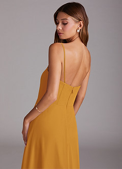 Azazie Wren Abiti da Damigella Abito A-Line in Chiffon Senza Cinturino Caramello image7