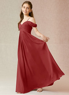 Azazie Kaitlynn Junior Rust A-Line Off the Shoulder Chiffon Dress image3