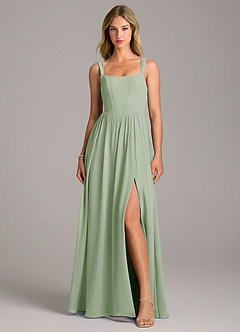 Azazie Rosaline Bridesmaid Dresses Dusty Sage A-Line Side Slit Chiffon Dress image4