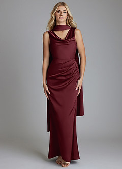 Azazie Tallie Bridesmaid Dresses Cabernet Mermaid Pleated Stretch Satin Dress image5