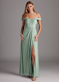 Azazie Mena Bridesmaid Dresses Agave A-Line Off the Shoulder Mesh Convertible Dress image1