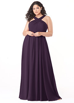 Azazie Dixie Bridesmaid Dresses Plum A-Line Halter Pleated Chiffon Dress image7